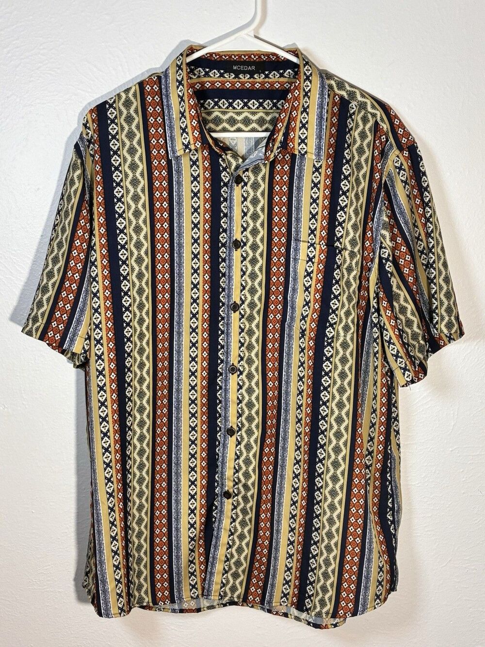 Mcedar Button Up Size Large Multi Color Geometric Tribal